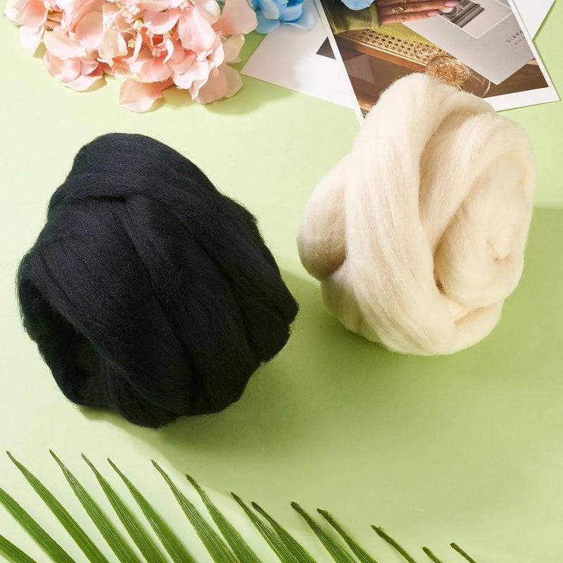 Boutigem 100G Black White Wool Roving for Needle Felting, Soft Chunky Wool Yarn, Spinning Wool Roving for Beginners DIY Handmade Crafts Animal Weaving Blending Needle Felting Supplies - Image 5